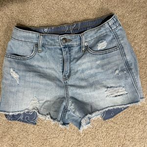 Aerie Daydream Denim Shorts Frayed Edge Elastic Back Size XS